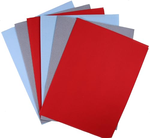 Image of KCS 4 /6 pc of 12 inch x 18 inch(30cmx45cm) 18CT Counted Cotton Aida Cloth Cross Stitch Fabric (6 pc, Light Blue+Red+Light Steel Grey)