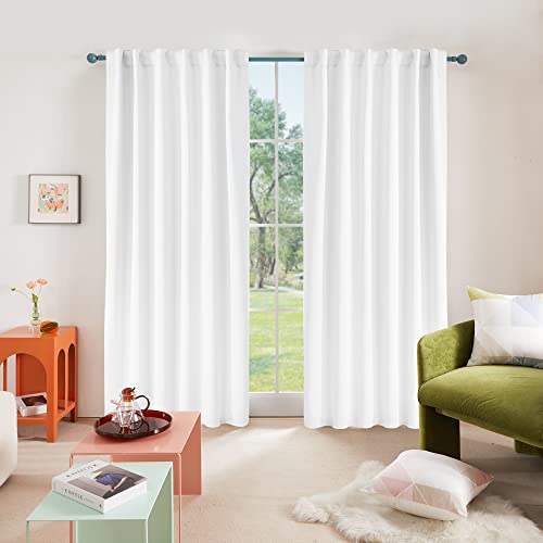 Deconovo Pure White Curtains For Living Room 108 Inches Long - Back Tab And Rod Pocket Curtain Drapes For Hall Room, 52X108 Inch, White, 2 Panels #TOP6