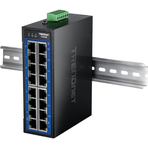 Image of TRENDnet 16-Port Industrial Gigabit DIN-Rail Switch, TI-G160, NDAA & TAA Compliant, 32Gbps, IP50 Rated, Ethernet Splitter, Lifetime Protection