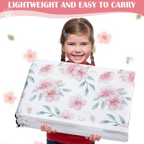 Image of Shellwei Vinyl Nap Mat Kid Preschool Daycare Sleep Mat,Flower | 1 inch Thickness, 45 inch x 19 inch x 1 inch, 4-section Softness Rest Mat, Suitable for Daycare Travel, and Home, Easy to Clean