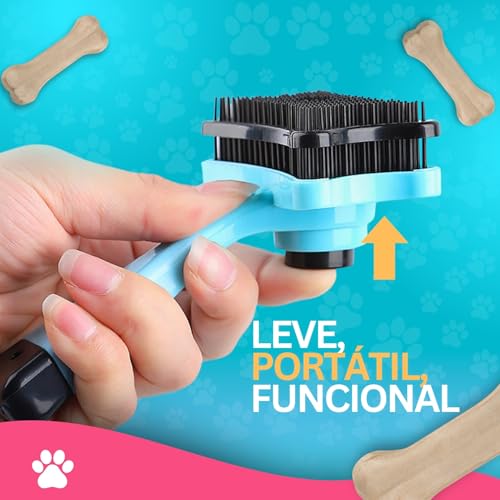 Escova Rasqueadeira Desembaraçar Pelos Pet Cachorro Gato Pente Higiênico Botão Autolimpante (Azul)