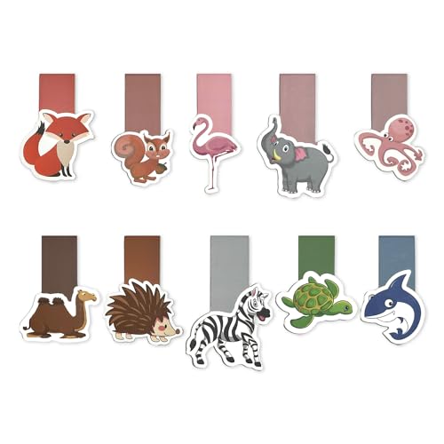 Juego de 10 marcapáginas magnéticos, diseño de animales de dibujos animados, marcapáginas semiplegadas, portapáginas magnéticas, marcapáginas magnéticas, papel creativo