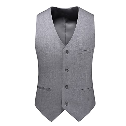 Mens Suits Slim Fit 3 Pieces Suits For Men One Button Solid Tuxedo Blazer Jacket Vest & Pants Set Prom Business Wedding Grey #TOP3
