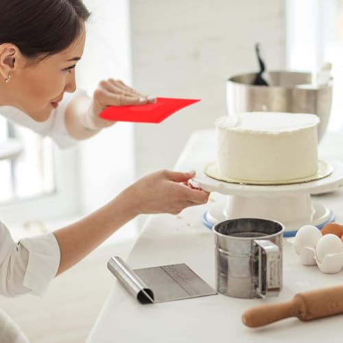 Image of Dough Scraper Bowl Scraper,Food Safe Plastic Stainless Steel Dough Cutter | Flexible Plastic Scraper Multipurpose Food Scrappers for Bread Dough Cutting,Cake Fondant Icing (Pack of 5)