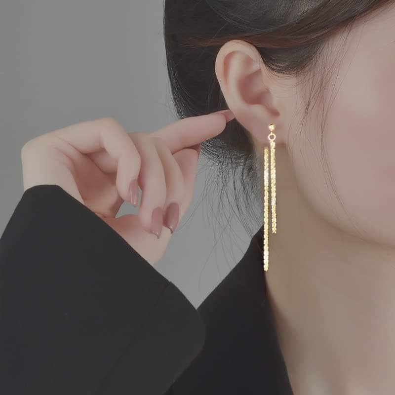 Reffeer Solid 925 Sterling Silver Tassel Chain Dangle Earrings for Women Teen Girls Minimalist Dangle Earrings Drops - Image 2