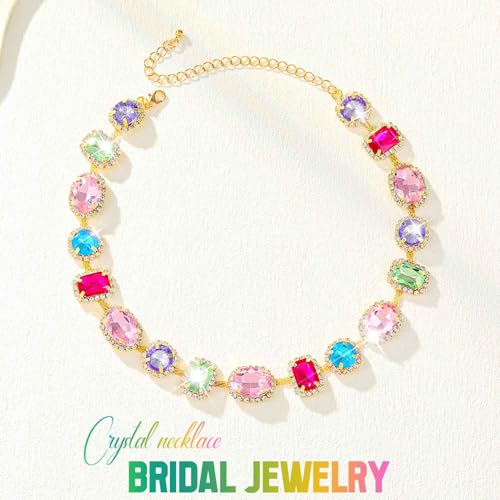 CLOACE Colorful Crystal Choker Necklace Sparkly Rhinestone Chokers Necklaces Chain Party Prom Neck Jewelry for Women2