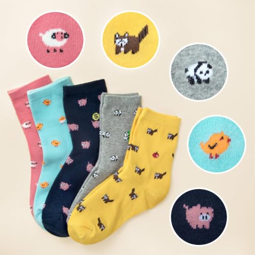 Image of Chalier 5 Pairs Socks for Women, Fun Cat Dog Animal Funny Socks Gifts | Soft Cotton, Elastic Cuff, Cute Novelty Pattern, Exquisite Hosiery, Birthday Gifts for Girl Mom Lovers, Fit Shoe Size 5-9
