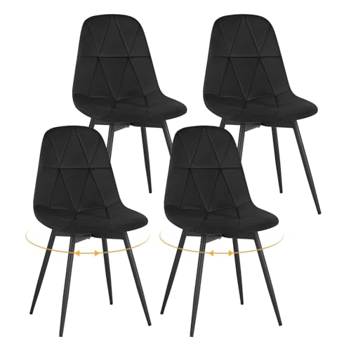 Lestarain Juego 4 Sillas Comedor, Sillas de Cocina Giratorias en Terciopelo con Respaldo, Estilo Minimalista, para Cocina, Comedor, Dormitorio y Salon, Negro