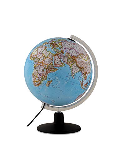 Tecnodidattica Globe classique NATGEO | Illuminé et tournant, cartographie politique et physique | Texte en anglais | 30 cm de diamètre