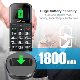 artfone CS188 Nero - 4G Telefono Cellulare per Anziani con Tasti Grandi丨Funzione SOS丨Chiamata Rapida丨Base di Ricarica丨Funzione di orario丨Batteria da 1800 mAh丨Apparecchio Acustico丨FM Radio丨Torcia丨USB-C