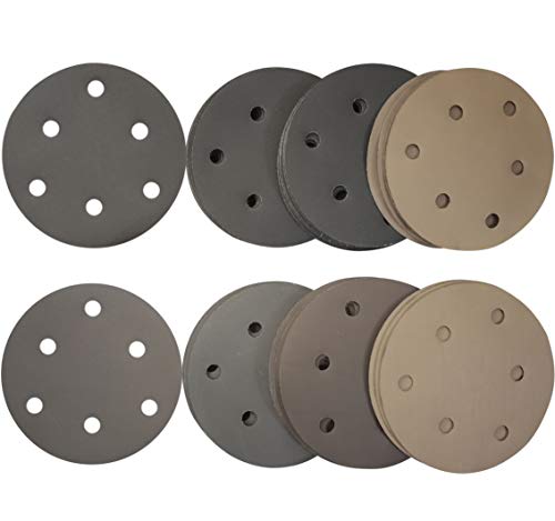 Aewio 50枚 125mm耐水 サンドペーパー #1000 - #3000 丸型 6穴あき サンダー用 サンディングディスク 1000 1200 1500 2000 3000 各10枚