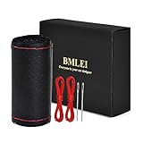 BMLEI Universal Car Steering Wheel Cover with Top Genuine Leather, Anti-Slip Design and Soft Padding, Stitching Style (Black Leather with red Thread)