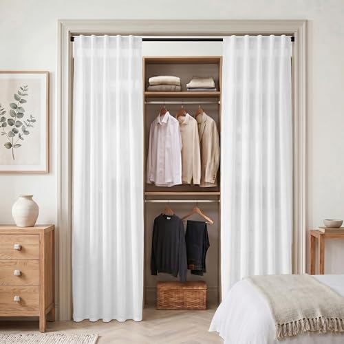 Image of XTMYI Doorway Curtains Privacy Room Divider for Room Seperation,Sheer Faux Linen Accordion Sliding Closet Door Panels for Doors,80 Inches Long,Pure White