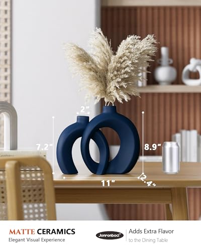 Blue Vase Set of 2 - Modern Coastal Ceramic Home Decor - Image 6