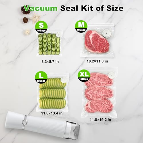 Image of Vacuum Sealer for Food (Compact Vacuum Sealer Machine + 40 Reusable Vacuum Bags), Handheld Vacuum Food saver for 10X Preservation & Fresh, Powerful 80Kpa Portable Vacuum Sealer