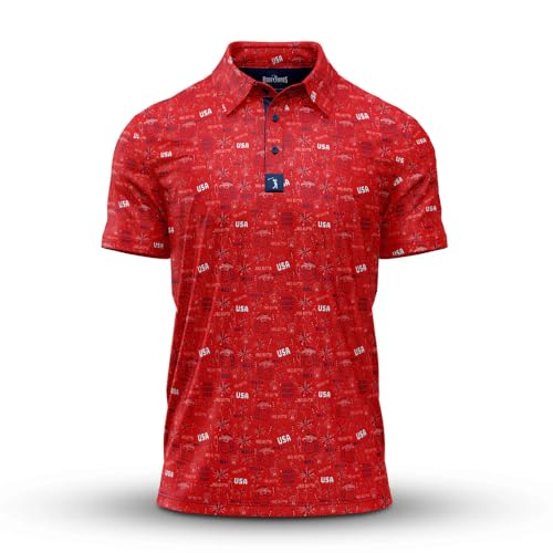 Bogey Bros Golf Polo Shirt for Men 4 Way Stretch Short Sleeve UPF 50 Moisture Wicking Athletic Fit - Merica - Red - XXX-Large