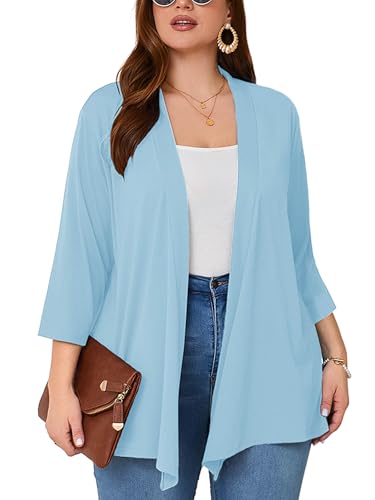 Image of AusLook Women's Plus Size Lightweight Open Front Cardigan 3 /4 Sleeve Cover Ups Shrugs Shawls and Wraps Kimono Jacket Coat