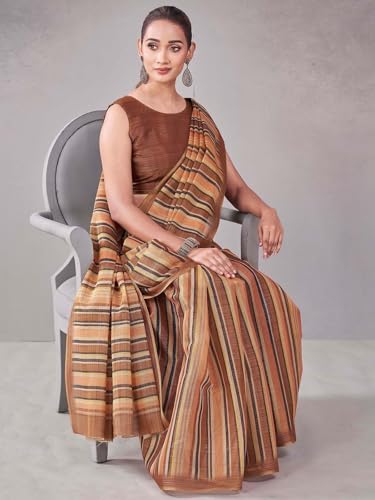 Image of Satrani Women's Shimmer Silk Printed Saree with Unstitched Blouse Piece