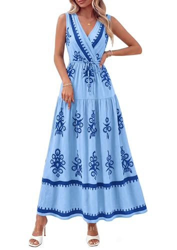 PRETTYGARDEN Womens Sleeveless Maxi Dress V Neck Floral Boho Beach Outfits