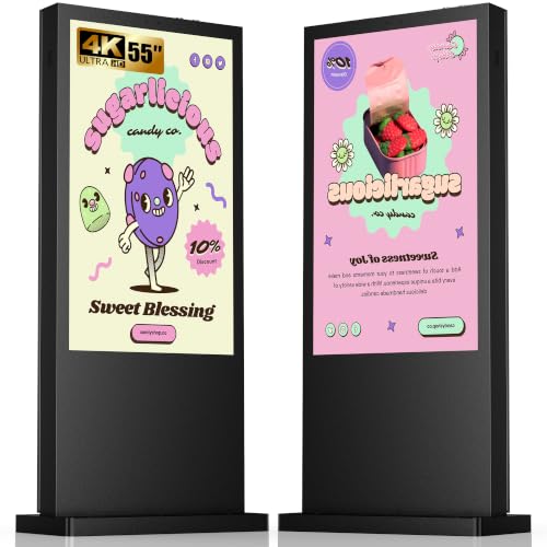 Image of 55 Inch Floor Standing Outdoor Digital Signage - IP65 Waterproof Display with 4500nits Brightness, WiFi /HDMI /USB Input for Retail, Subway & Restaurants
