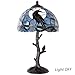 Bieye L10956 Raven Sitting on Bare Tree Branch in Full Moon Night Tiffany Style Stained Glass Table Lamp for Home Decor (Dark Blue, 12Wx20H)