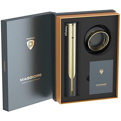 Prestigio Maggiore Elektrischer Korkenzieher - Premium Wein Flaschenöffner mit Ladestation - Integrierter Folienschneider - Verpackt in hochwertiger Geschenkbox - Schwarz/Gold Cover