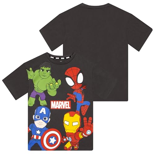 Marvel Camiseta Niño Spidey Y Sus Amigos, Camisetas Niño Spider-Man, Ironman Y Hulk, Ropa De Niños Algodón, Gris 4-5 años