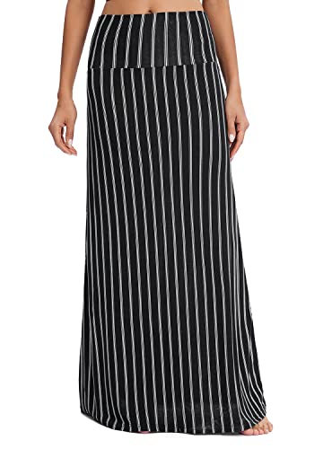 Image of Urban CoCo Women's Stylish Spandex Comfy Fold-Over Flare Long Maxi Skirt