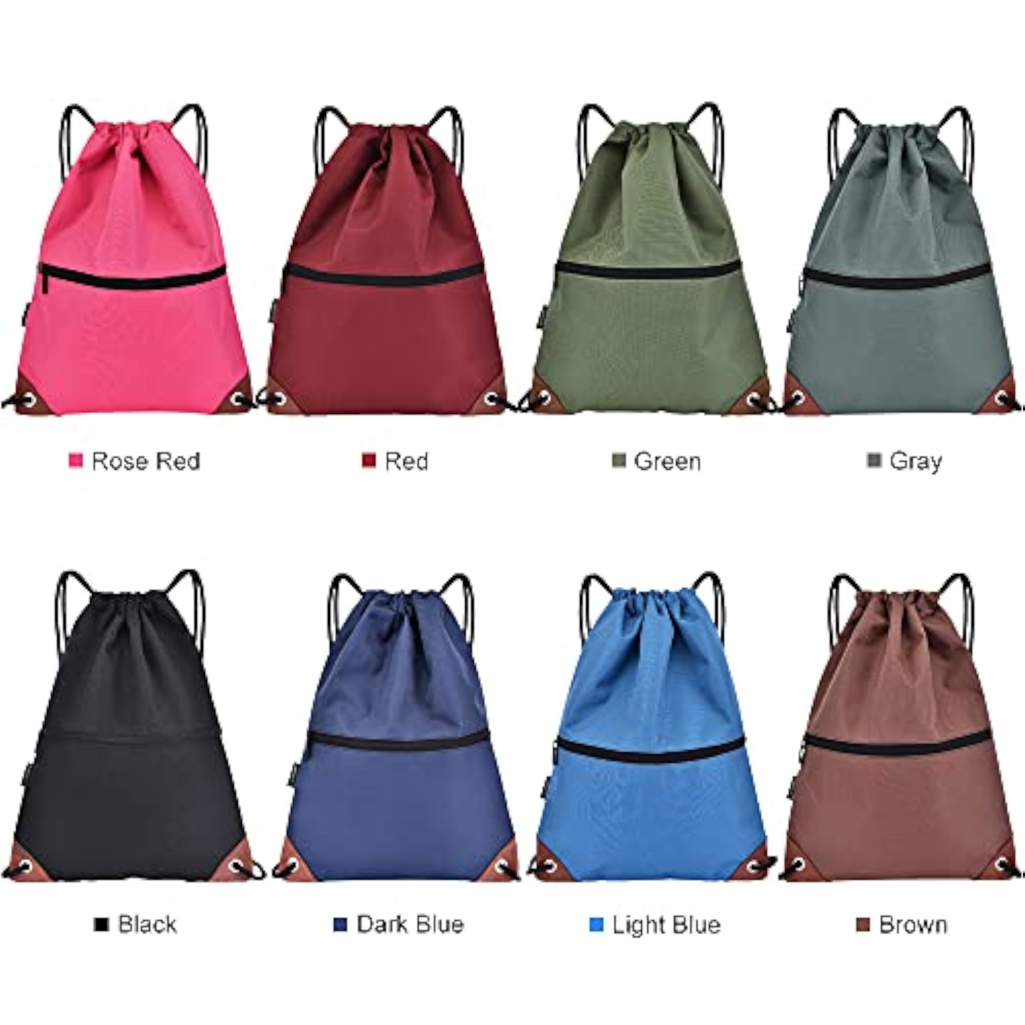 Water-Resistant Drawstring Backpack with Zipper Pockets