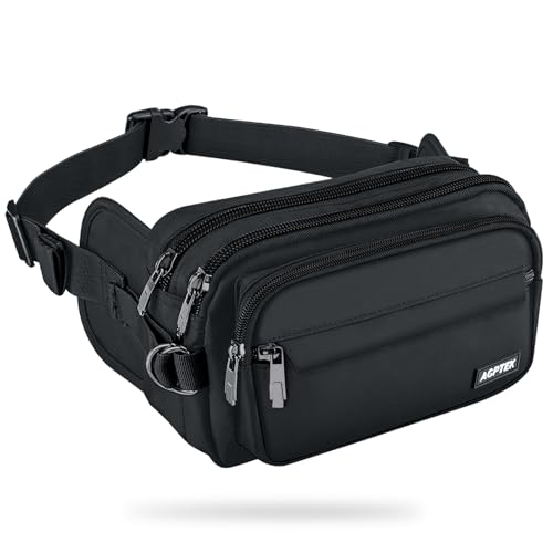 AGPTEK Bum Bag, Large Capacity Waist Fanny Pack for Men Women, Adjustable & Waterproof Bumbag Running Belt for Travel, Running, Shopping, Hiking, Dog Walking, Cycling, Climbing, Black, S