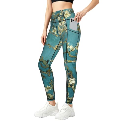 Pantalones de yoga QYUHBNS con estampado de almendro y bolsillos prácticos