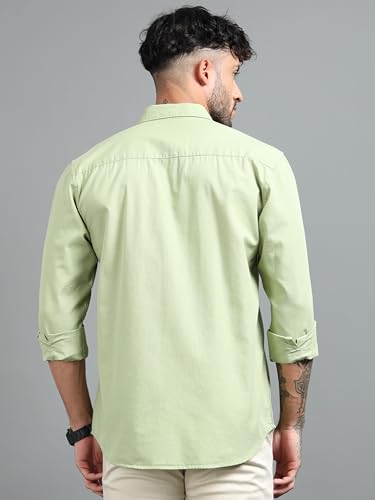 Image of Men Slim Fit Solid Spread Collar Casual Shirt