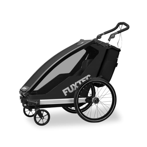 Miniatura 7 de Fuxtec Remolque Bicicleta Niños Fx-Fa1s Remolque 1 Plaza Plegable Con Manillar Y Funda Lluvia Arnés Integrado Y Correa Muñeca Carga Máx. 35 Kg Incluye Enganche Y Bandera Seguridad