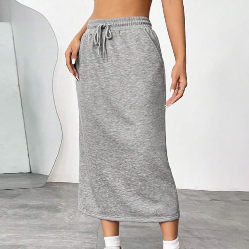 Women's Midi Skirt Drawstring High Waist Sweat Skirts with Pockets Solid A Line Maxi Skirts Businon Patched Work Pencil Skirt2