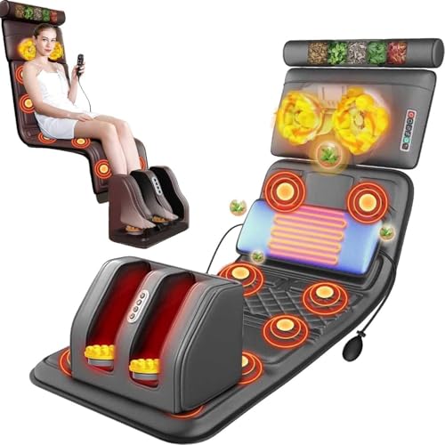 Tapis de massage complet du corps, tapis de massage, pliable, chauffant, 9 modes de vibration avec 20 têtes de massage Shiatsu pour le cou, masseur pour le cou, les épaules et le dos