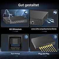 Binardat 8 Port 10 Gigabit Unmanaged Switch, 8x10G RJ45 Ethernet, Unterstützt 1G/2.5G/5G/10G, 160Gbps Bandbreite, Metall Desktop|Rackmount Netzwerk Switch – Ansicht 5