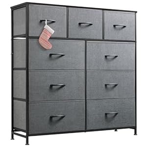 WLIVE 9-Drawer Dresser, Fabric Storage Tower for Bedroom, Hallway, Entryway, Closet, Tall Chest Organizer Unit with Fabric Bins, Steel Frame, Wood Top, Easy Pull Handle, Dark Grey