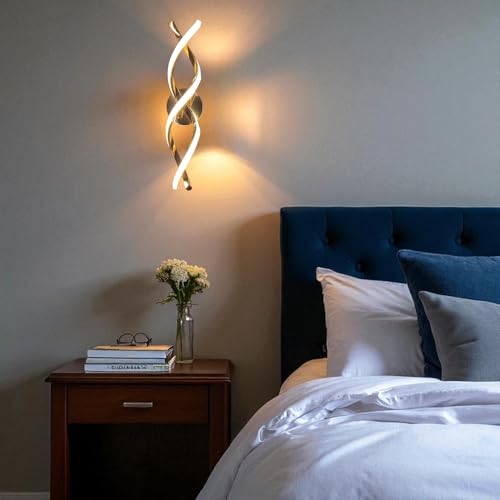 Image of Modern Double Spiral LED Wall Light, Golden Metal Wall Lamp for Home with 3 Color Modes, Warm White, Cool White, Natural White, Decorative Lighting, Pack of 1
