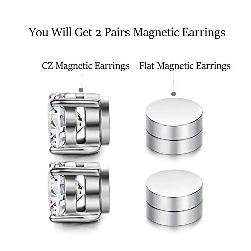 JOERICA 2-4 Pairs 6-8MM Stainless Steel Stud Earrings for Men Women Non Piercing Clip on CZ Earrings Black Silver3