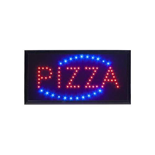 SECURIT - Insegna Luminosa LED Pizza - Per Muri o Vetrine - Per Bar, Ristoranti, Pub, Negozi - LED Lampeggianti in 4 Colori - Adattatore 220V AC e Cavo da 130cm Inclusi