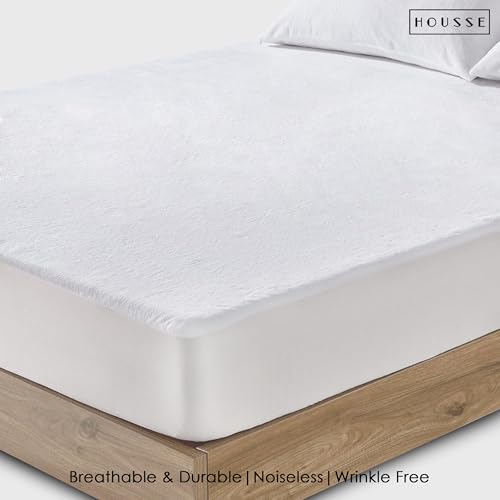 Image of HOUSSE King Size Waterproof Mattress Protector 75 * 48 inch Inches | Premium Bed Mattress Protector Cover | 100% Waterproof | Soft Breathable Fabric | Stretchable Fitted Style | Fits Up to 8 Inch | White