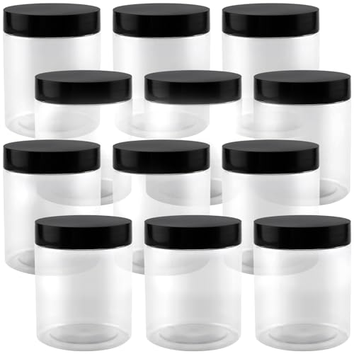 NAMYEUT Lot de 12 Bocal Plastique avec Couvercle, 250 ml, sans BPA, avec couvercle, hermétiques,...