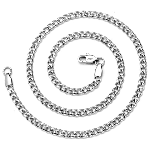 AmyRT Jewelry 4.5mm Titanium Steel Mens Beveled Curb Link Chain Silver Gold Necklace 22 in Cover