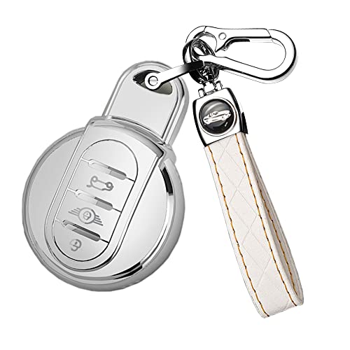 ontto Coque de Protection pour clé de Voiture BMW Mini Coque de Protection en Silicone TPU pour Mini F54 F55 F56 F57 F60 Cooper S D Works Clubman Cabriolet Countryman Télécommande Blanc Cover