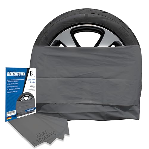 JK Trade® EXTRA Starkes 4-TLG. Premium Reifentaschen Set zur Reifen Aufbewahrung & Lagerung Ihrer Autoreifen, Reifensack Set, Felgen Tasche, passend für 16, 17, 18, 19, 20, 21, 22 Zoll (Grau XXXL)