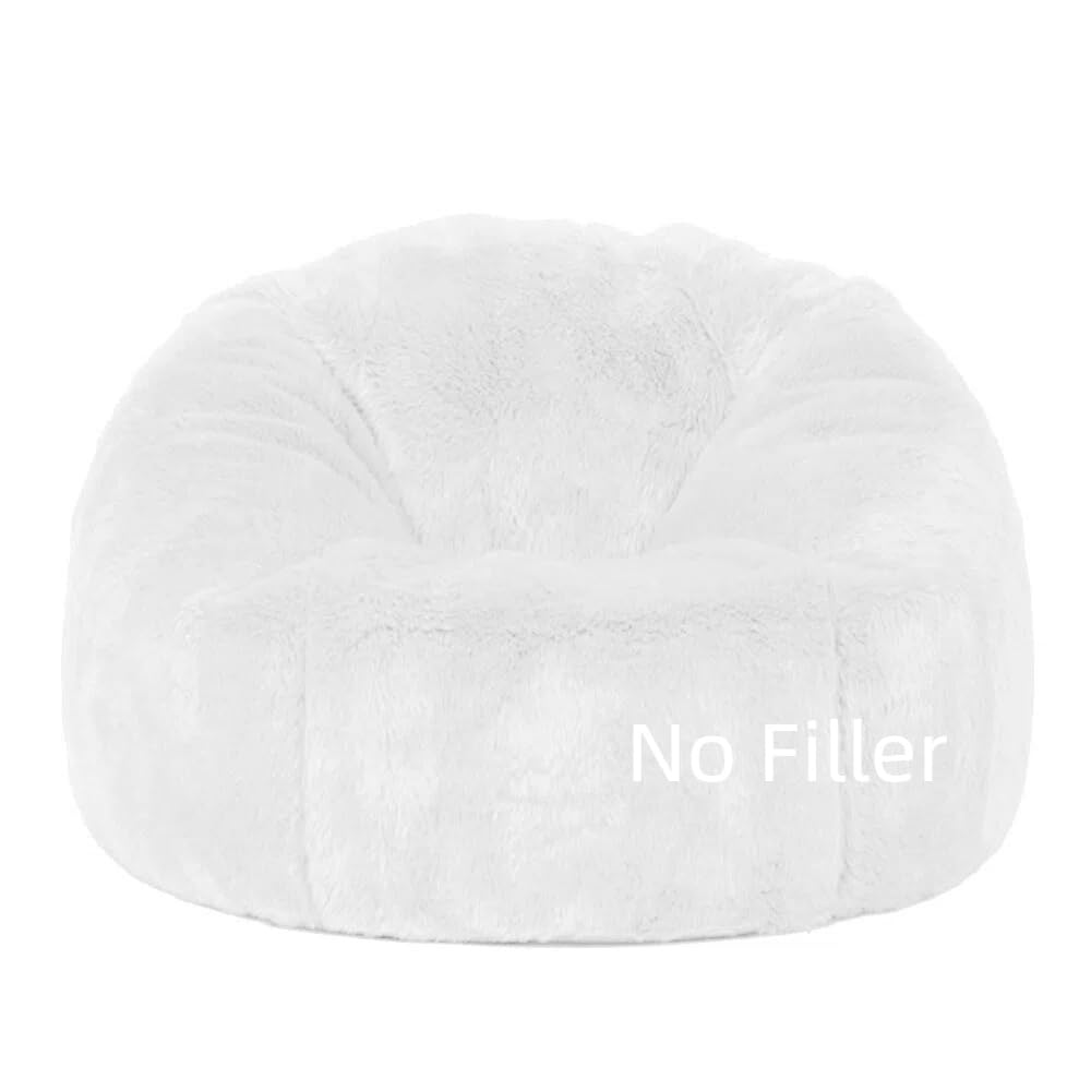 SXBCyan Bean Bag Chairs For Adults Kids(no Filler),2.3-5ft Fluffy Fur Pouf Sofa Cover Bean Bag Chair Couch Beanbag Ottoman Relax Lounge Futon Puff (Color : White, Size : 4ft-D120cm-cover)