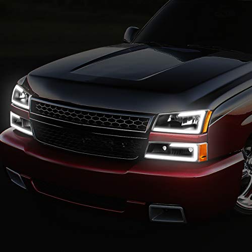 Image of DNA MOTORING HL-LB-CSIL03-BK-AM Black Amber 3D LED DRL Headlight Bumper Lamp Set Compatible with 03-06 Silverado 1500-3500 / Avalanche 1500 2500