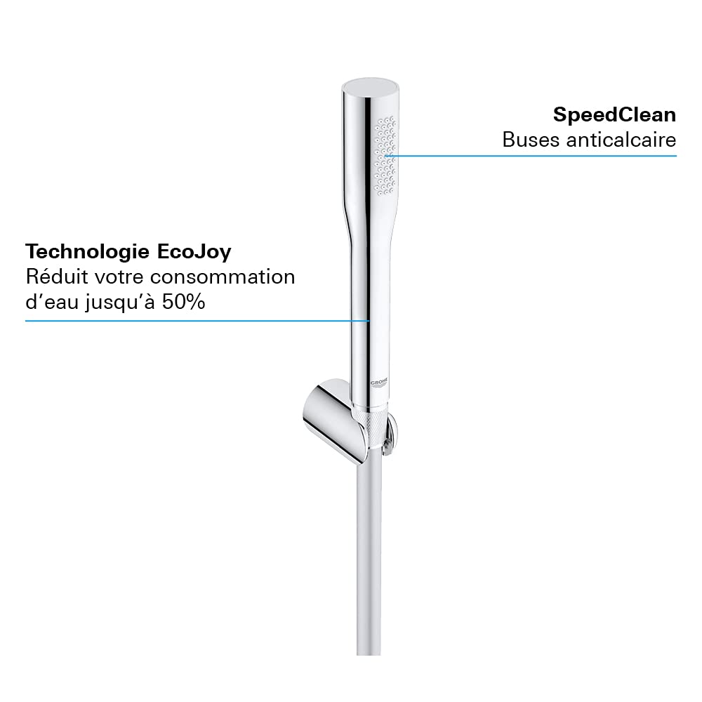 GROHE Get Stick Pommeau de douche 1 jet, Douchette Economie d'eau, Facile à installer et à nettoyer, Chromé, 27458000 (Import Allemagne)
