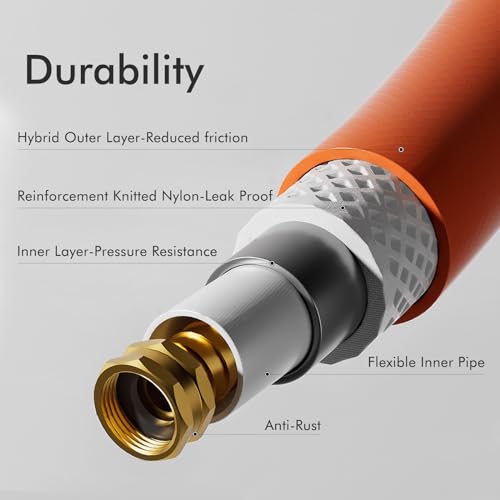 DRINCOSH Garden Hose 50 ft x 5/8\", Heavy Duty Water Hose 50 ft, Lightweight Water Hose with Handle,3/4\" Male to Female Fittings, Burst 600 PSI - Thumbnail 3