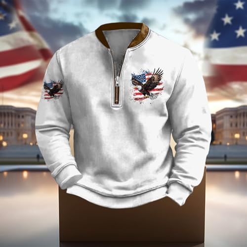 Bengbobar Mens 1/4 Zip Sweatshirt USA Flag Graphic Pocket American Patriotic Stand Collar Long Sleeve Pullover Top2
